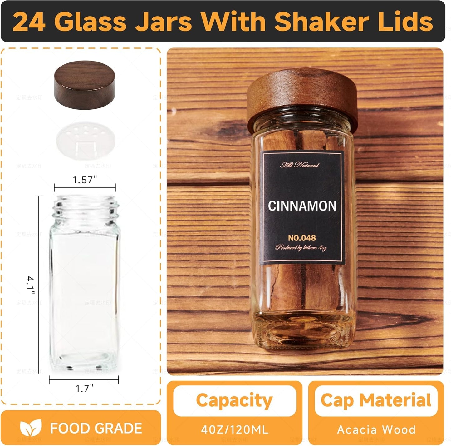 4-Tier Wall Mount Spice Rack Organizer with 24 Glass Jars