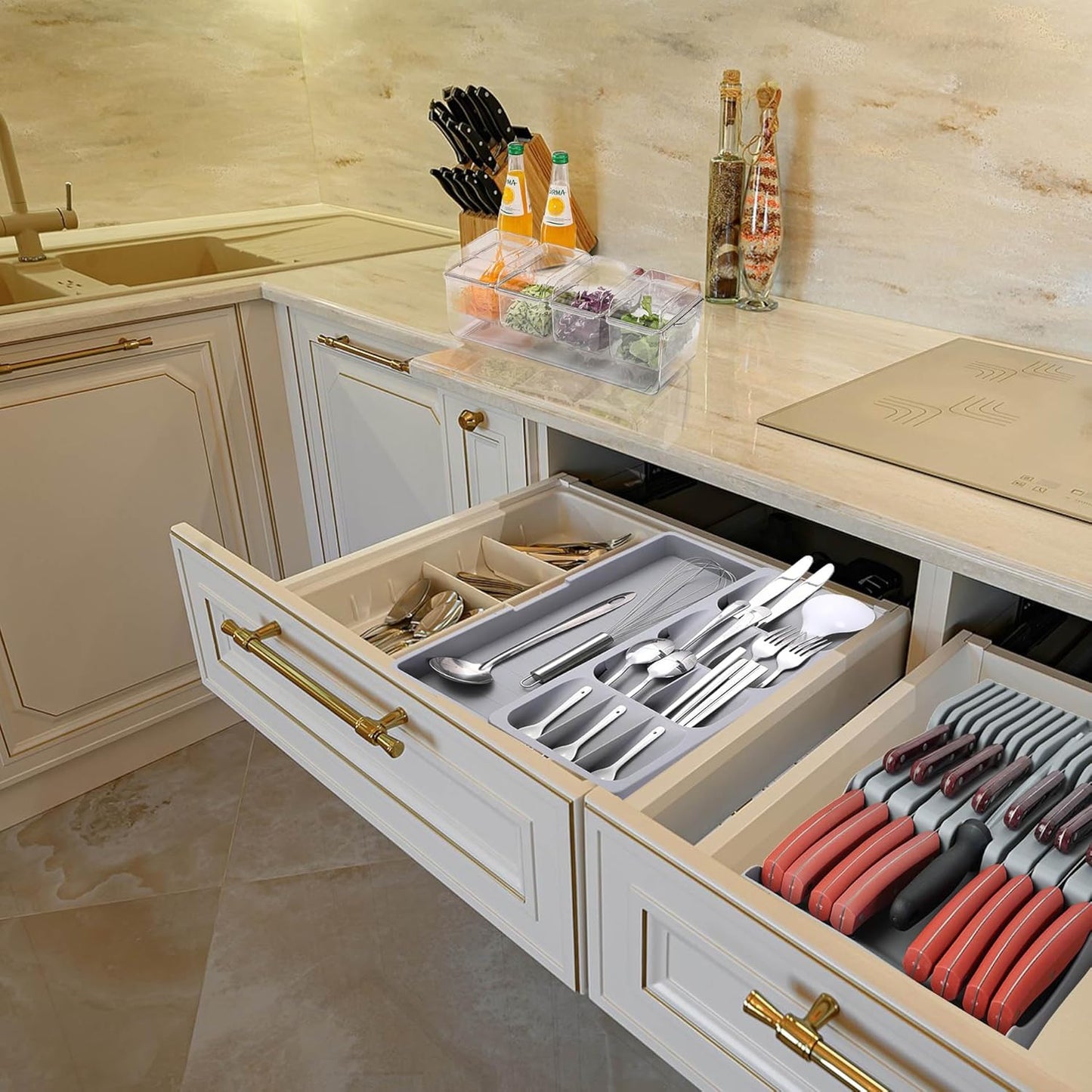 Silverware Drawer Organizer with Expandable Tray for Kitchen Drawer