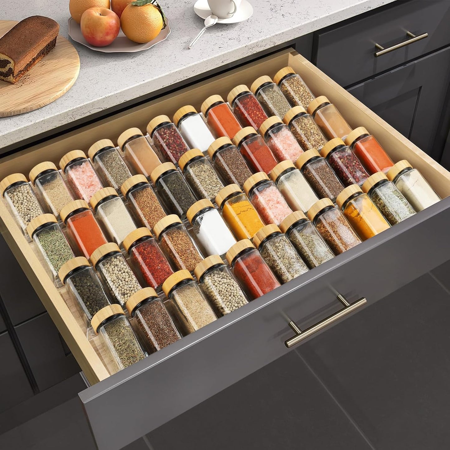 Spice Drawer Organizer 4 Tier, Acrylic Seasoning Organizer Rack, Clear Spice Rack Tray
