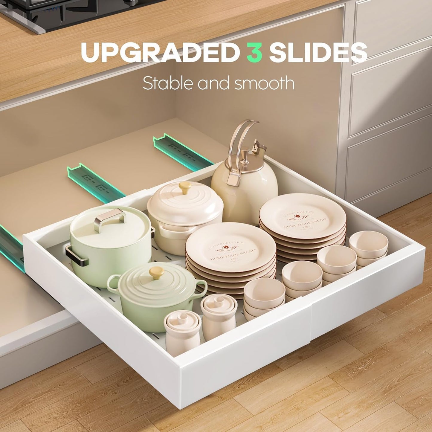 2 Pack Pull out Cabinet Organizer 21"Deep With Raising Pad for Framed Cabinets