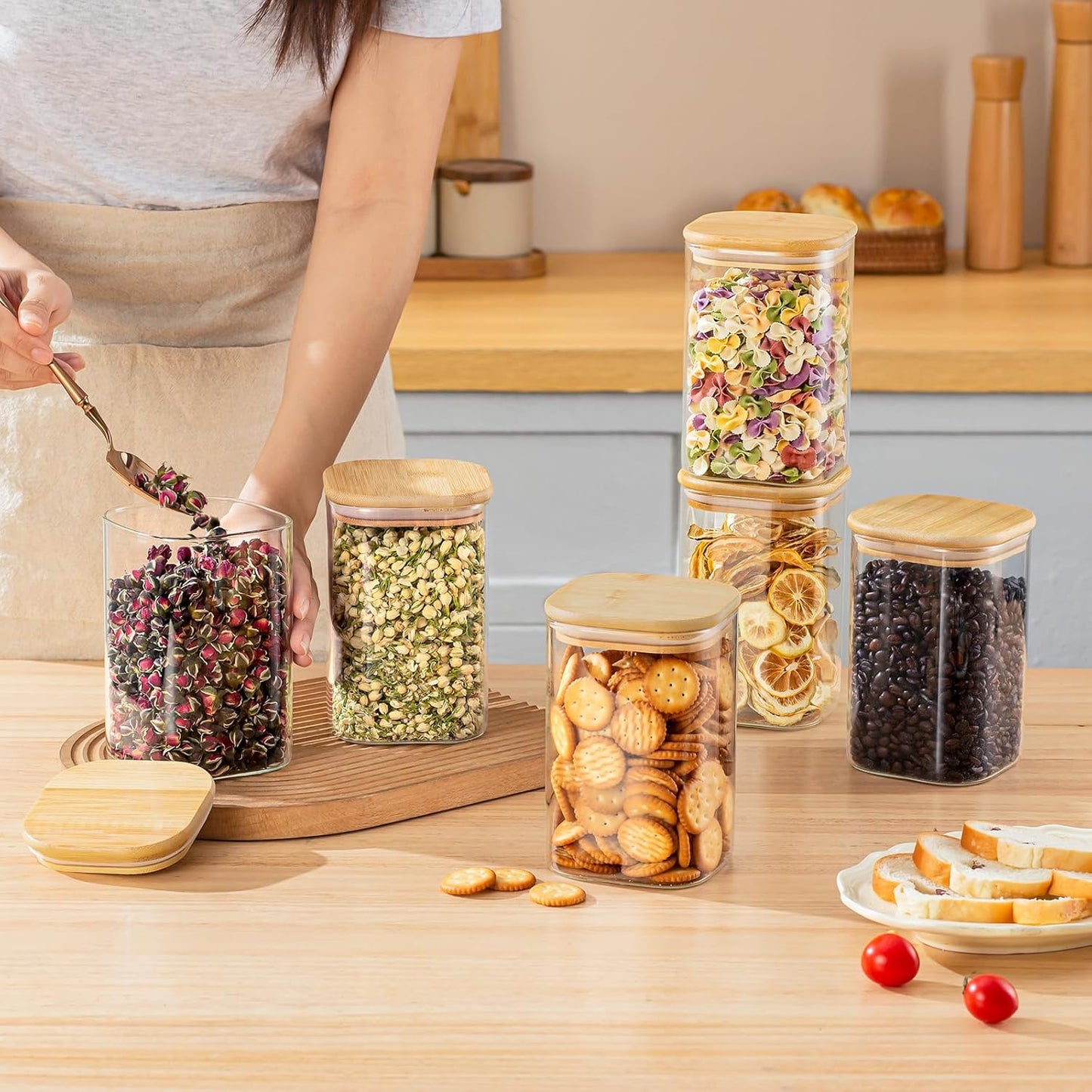 37 Oz Glass Storage Jars with Bamboo Lids