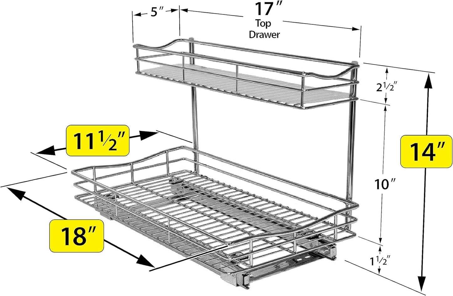 LYNK PROFESSIONAL® Pull Out Under Sink Kitchen Cabinet Organizer - 11.5 in. x 18 inch deep Drawer