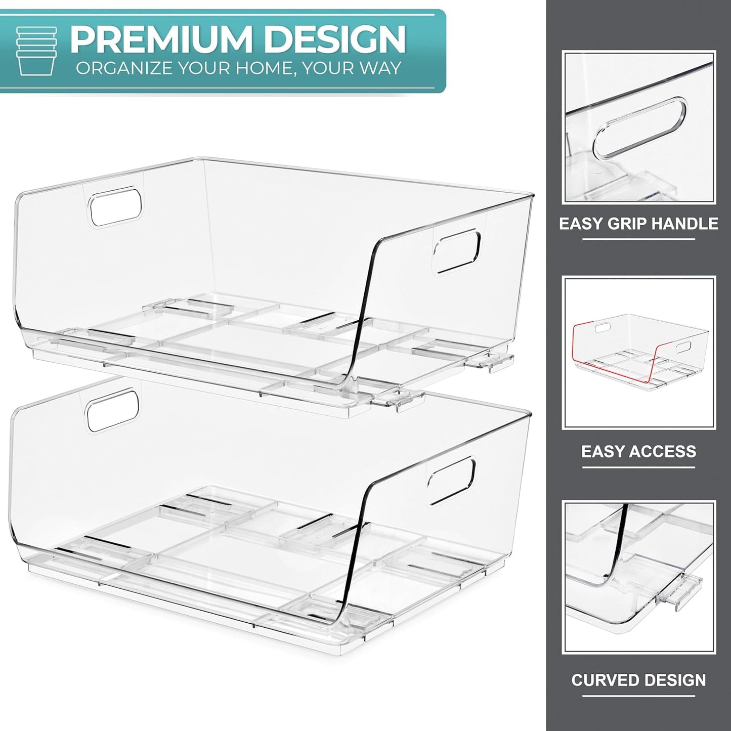 Stackable Storage Bins Open Front - Clear Storage Bins - Pantry Bins for Storage and Organization