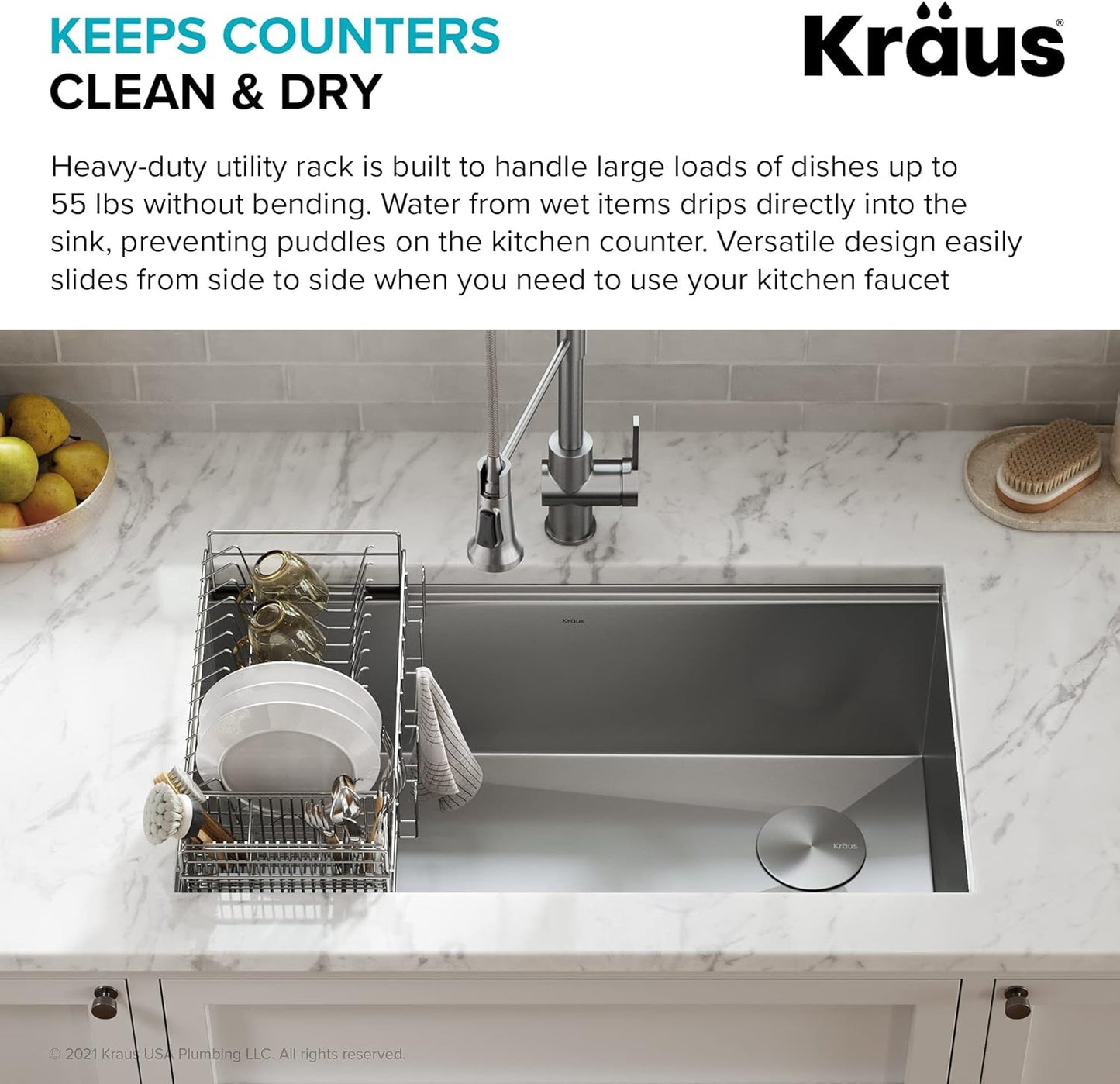 Workstation Kitchen Sink Dish Drying Rack Drainer and Utensil Holder, 17" L x 9" W