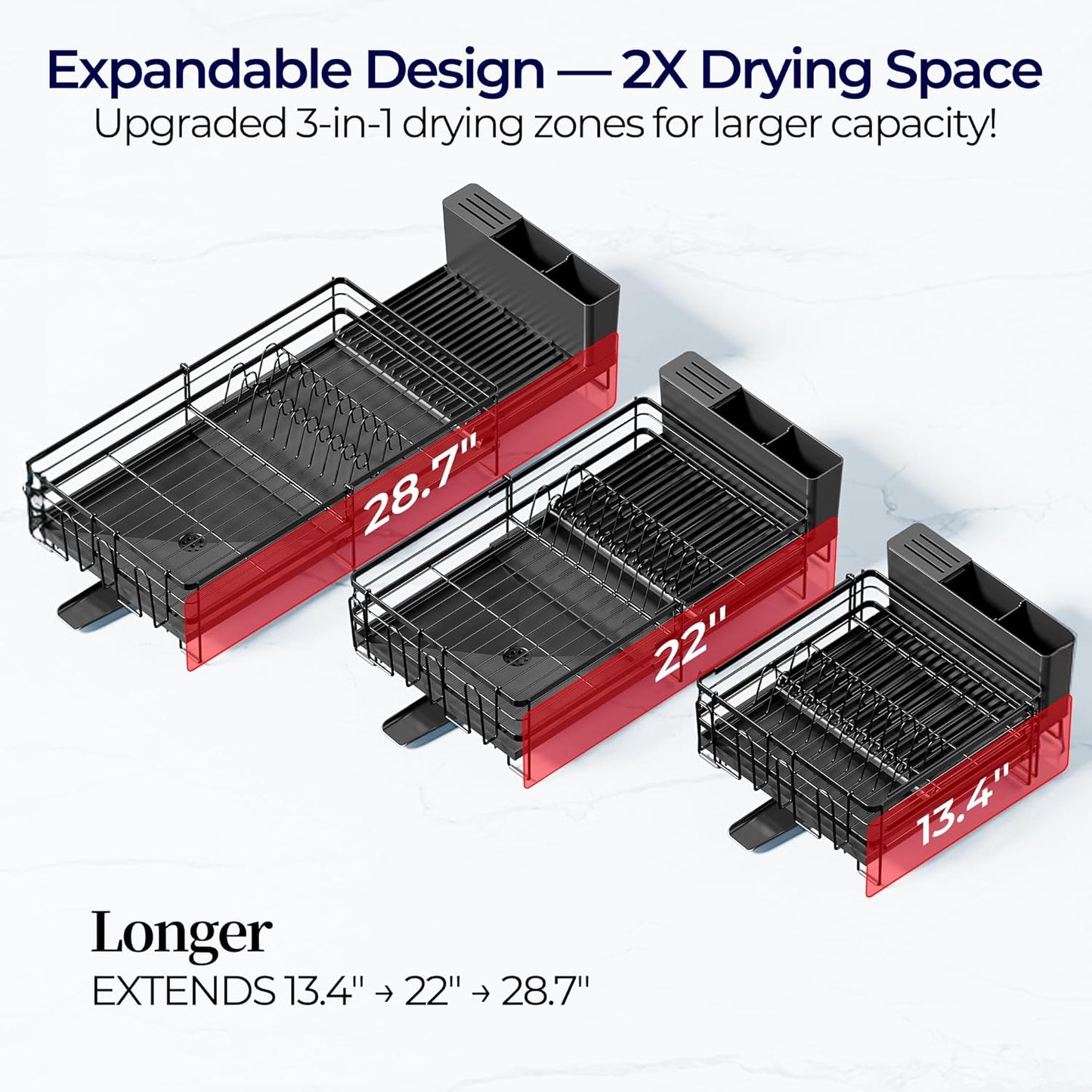 Large Dish Drying Rack, Expandable Dish Rack for Kitchen Counter