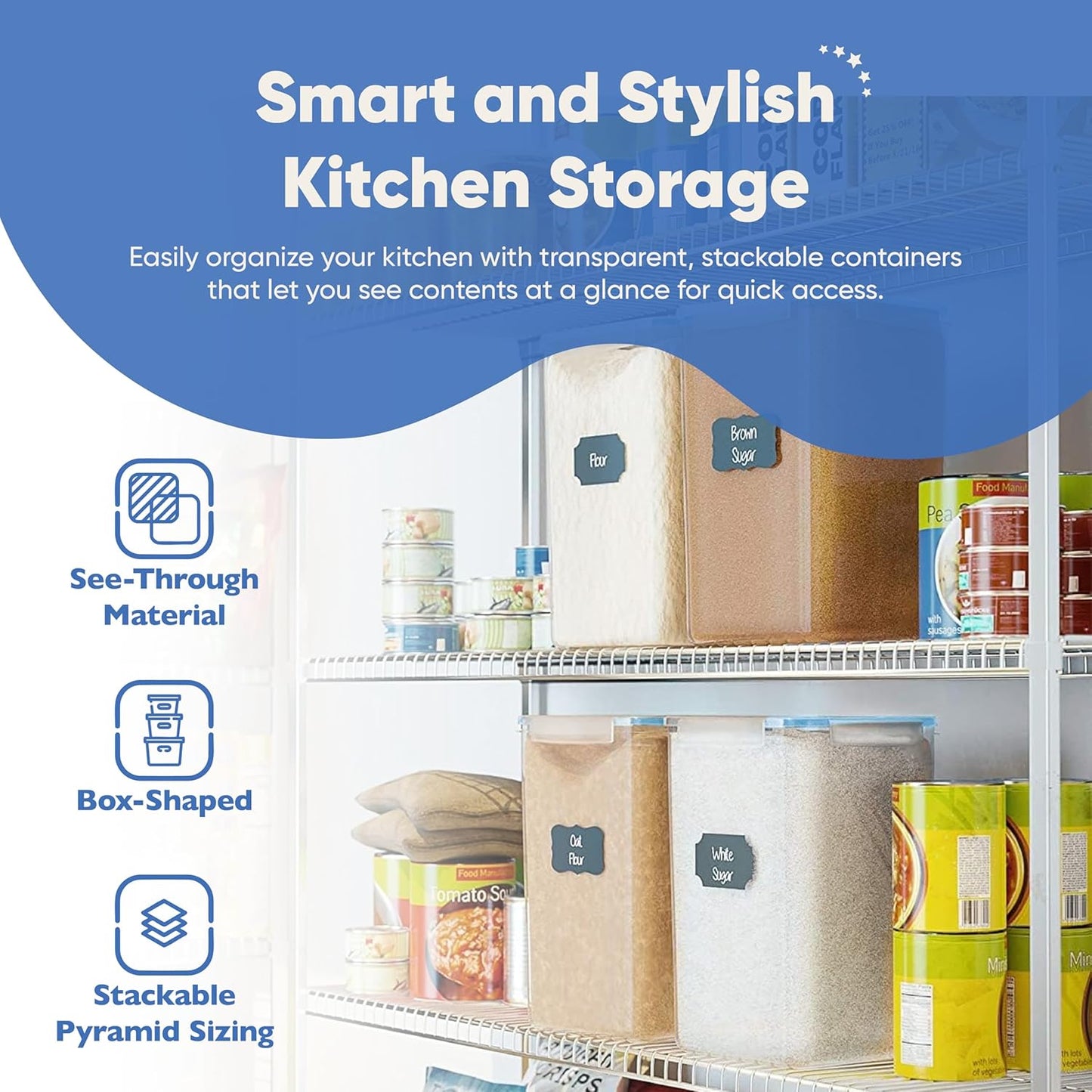 Extra Large Airtight Flour and Sugar Storage Containers with Lids, Set of 2