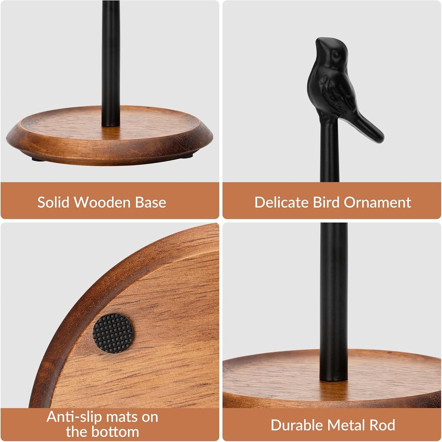 Wood Paper Towel Holder Countertop, Easy Tear Farmhouse Kitchen Towel Holder for Dining Table