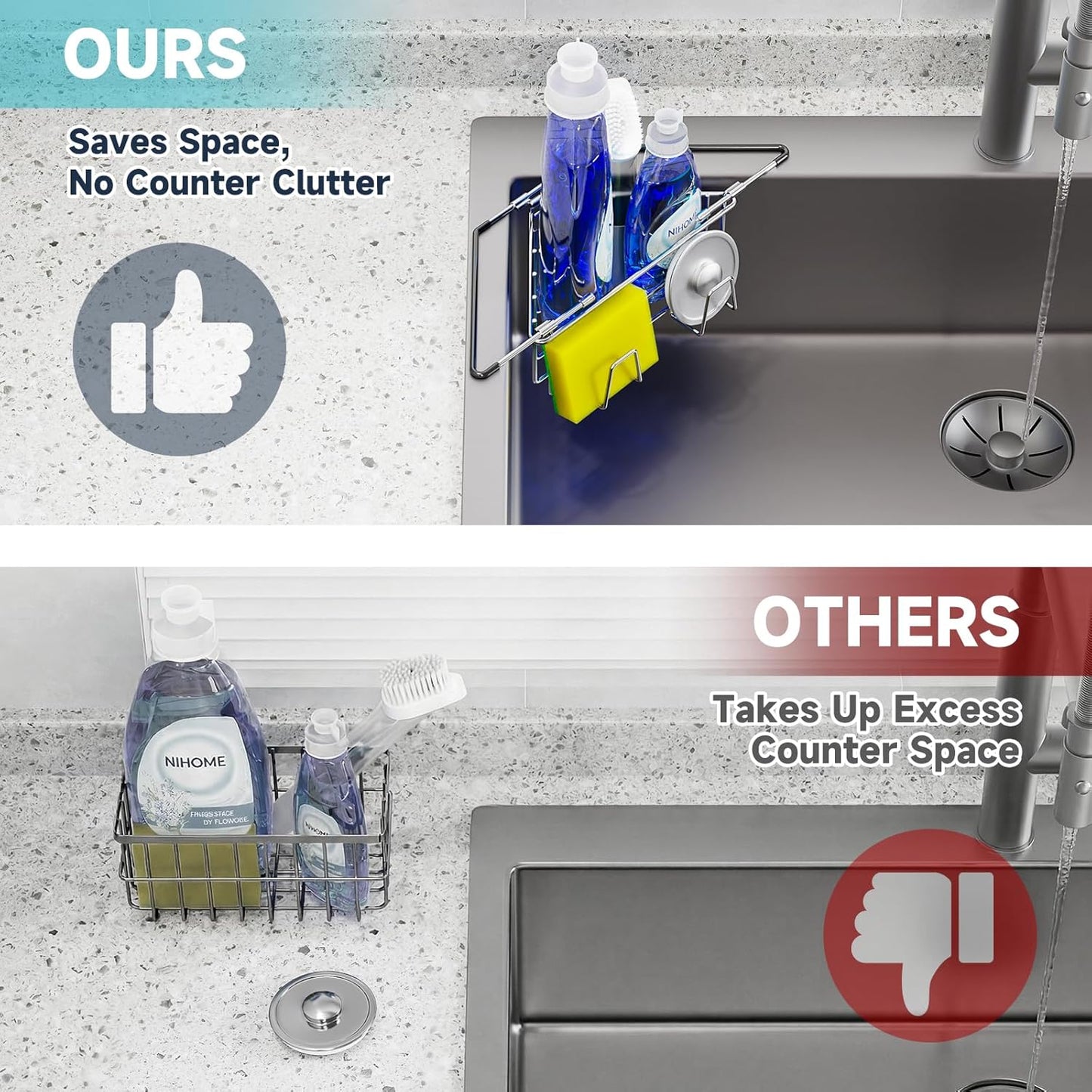 Extendable Arm Stainless Steel Kitchen Sink Corner Caddy