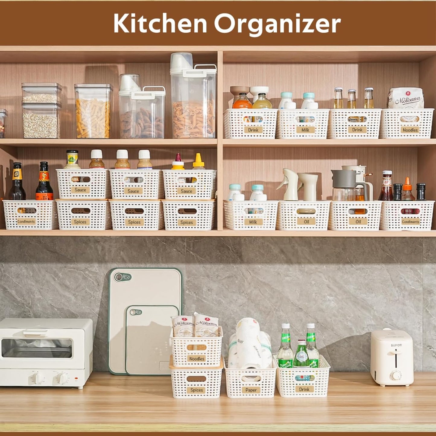 8 Pack Plastic Storage Bins with Bamboo Lids