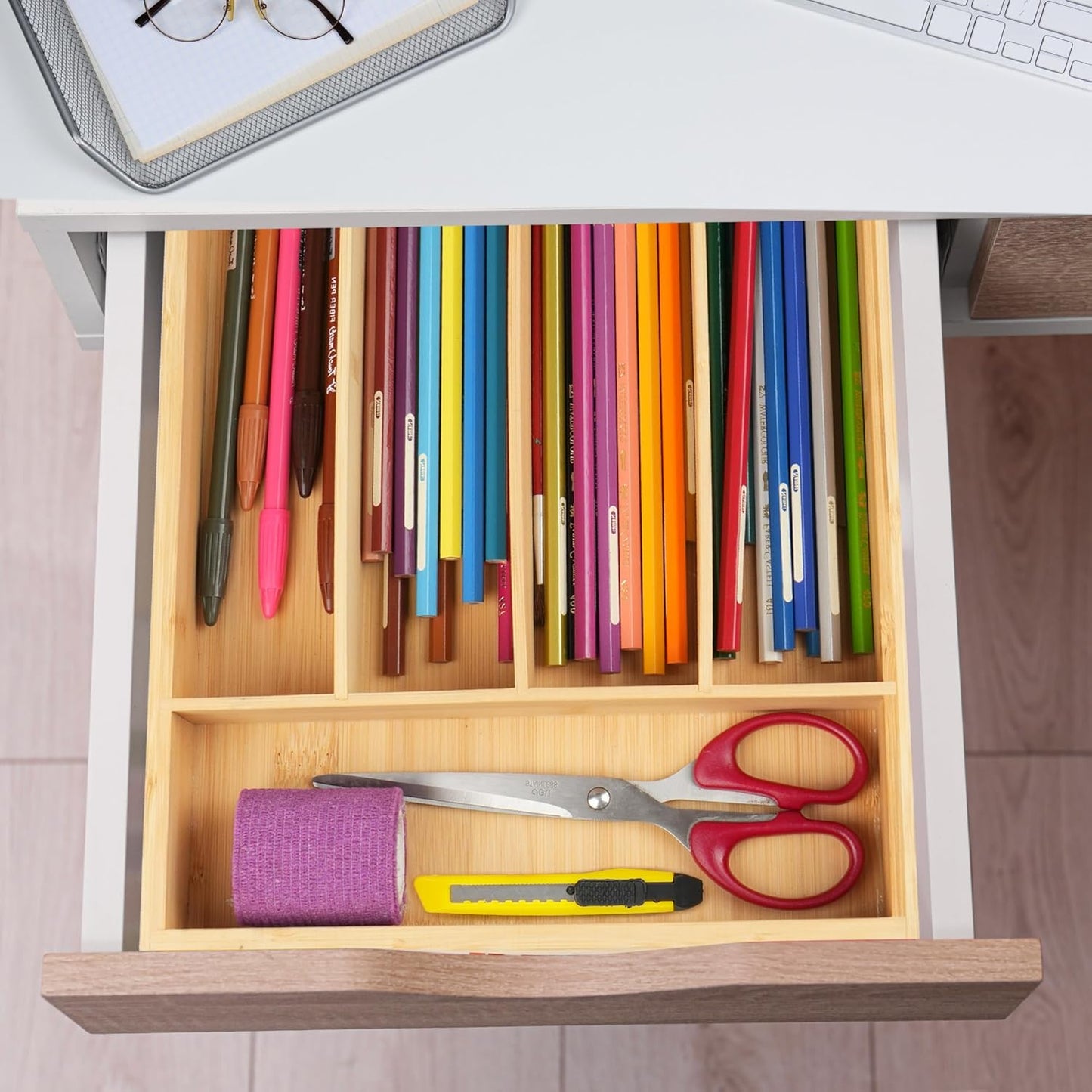Bamboo Kitchen Drawer Organizer, 9.5 Inch Silverware Tray for Small Drawer