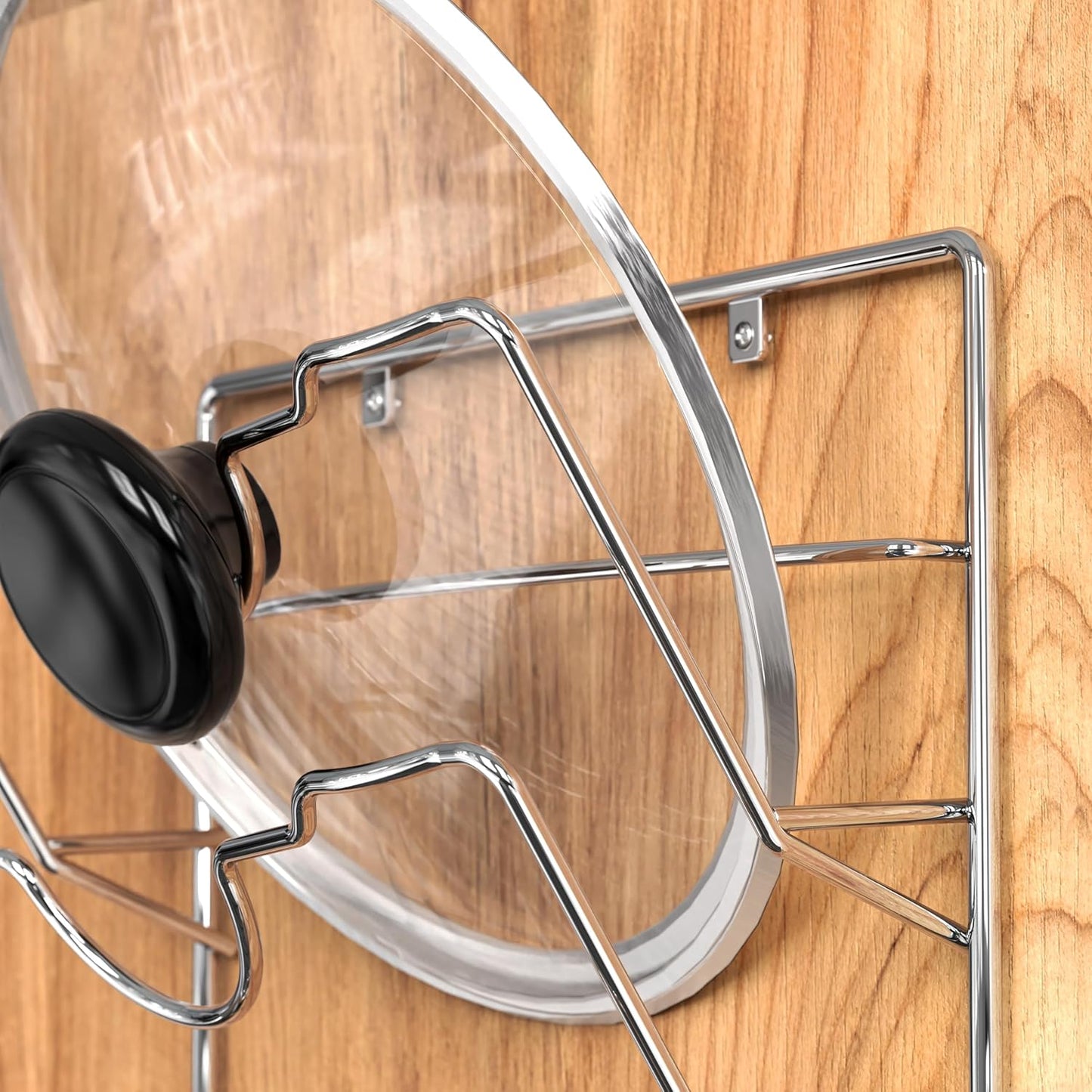 Wall Door Mounted Pot Lid Rack, Chrome Finish