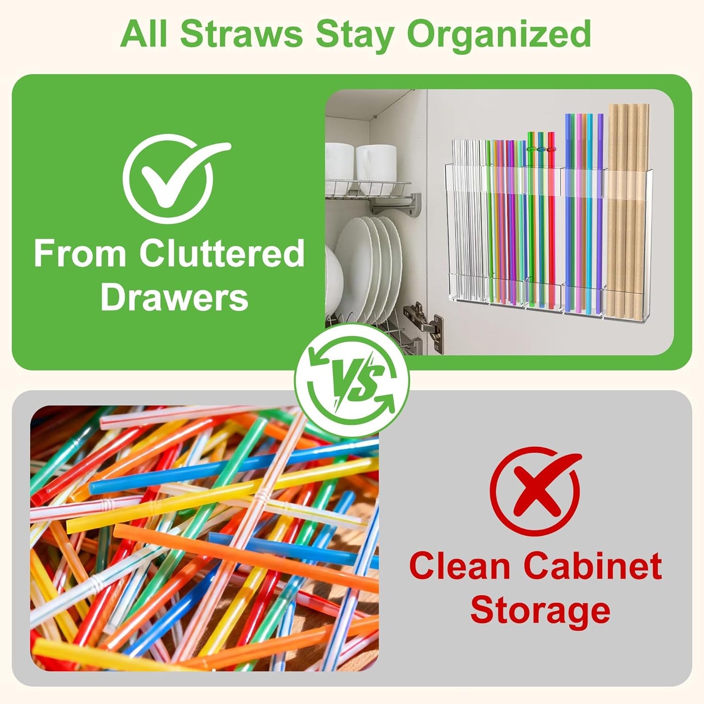 9.4” Large Acrylic Straw Holder for Cabinet Door