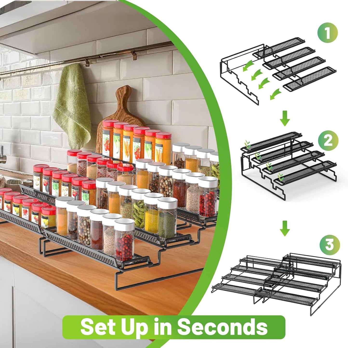 4 Tier Adjustable Spice Rack Organizer for Cabinet