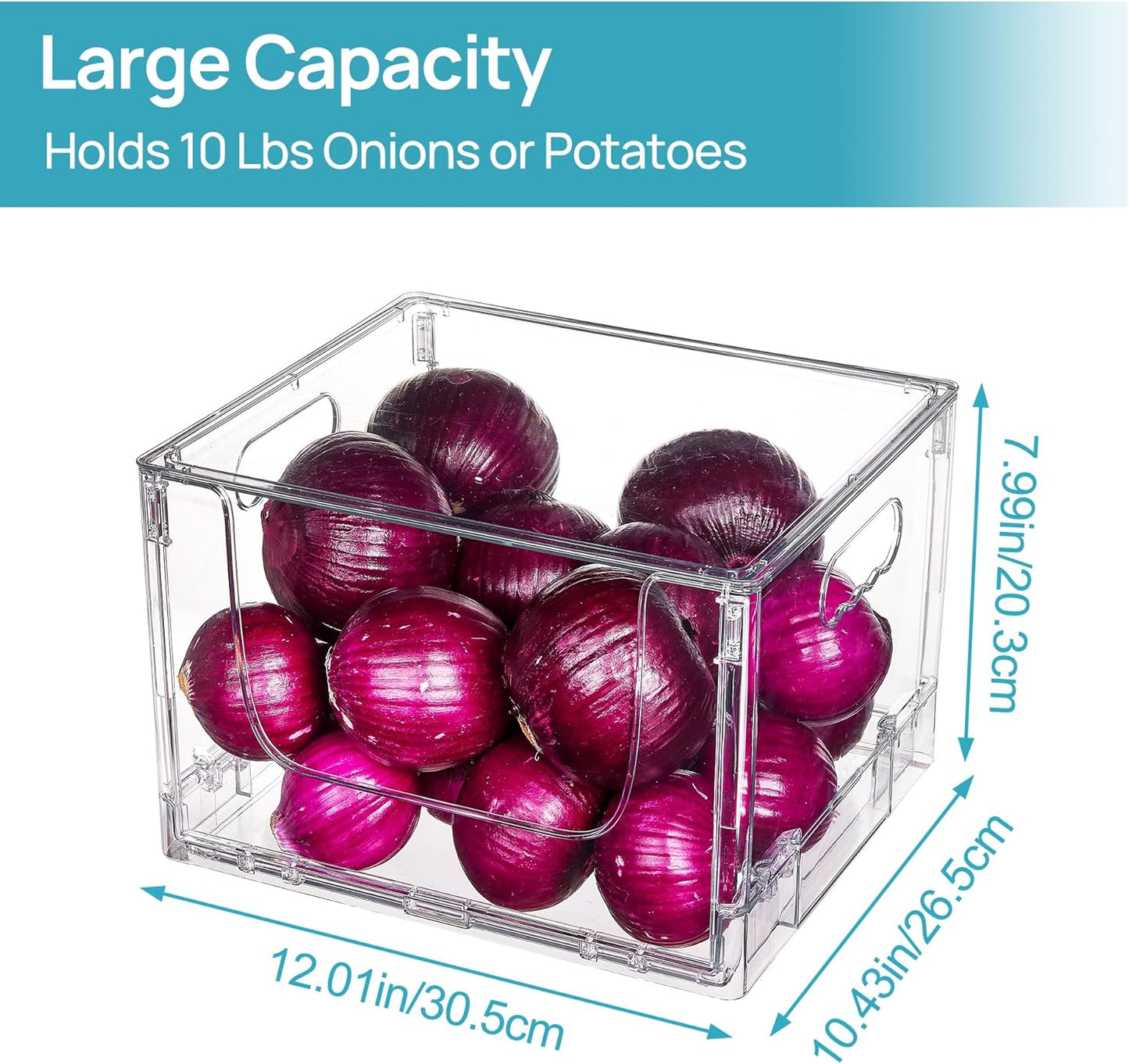 2 Pack Large Foldable Open Front Storage Bins with Lids for Potato and Onion