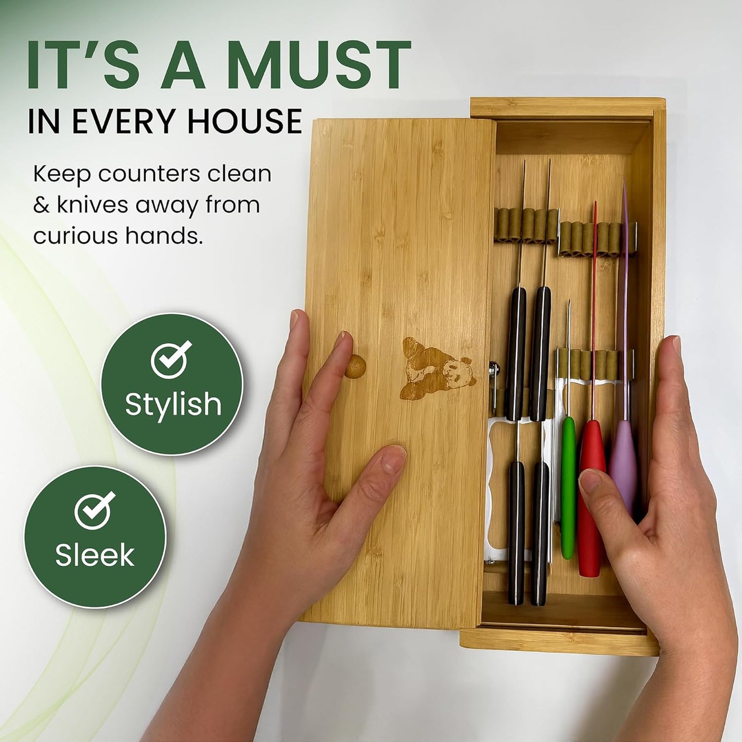 Kid Safe In-Drawer Bamboo Box, for Chef Knives or Steak Knives