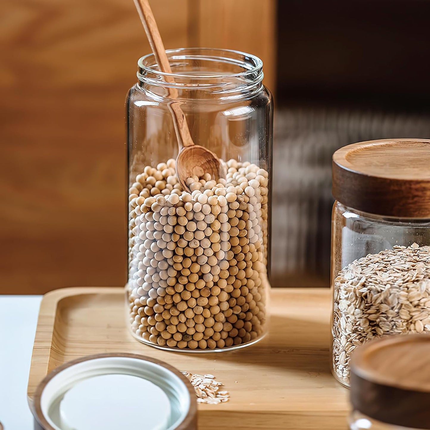 40 oz/1200 ml Clear Glass Storage Canister with Airtight Wooden Screw Lid
