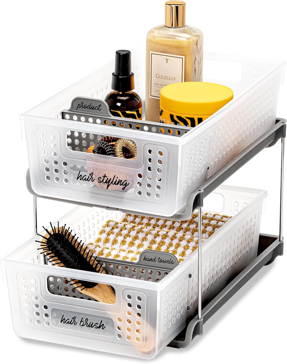 Premium 2 Tier Organizer, Under Cabinet Storage with Pull Out Sliding Drawers