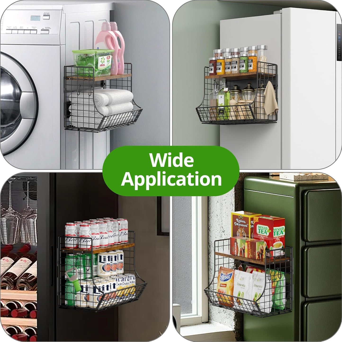 Magnetic Shelf for Fridge with Wood Lid, Fruit Potato and Onion Storage Bins