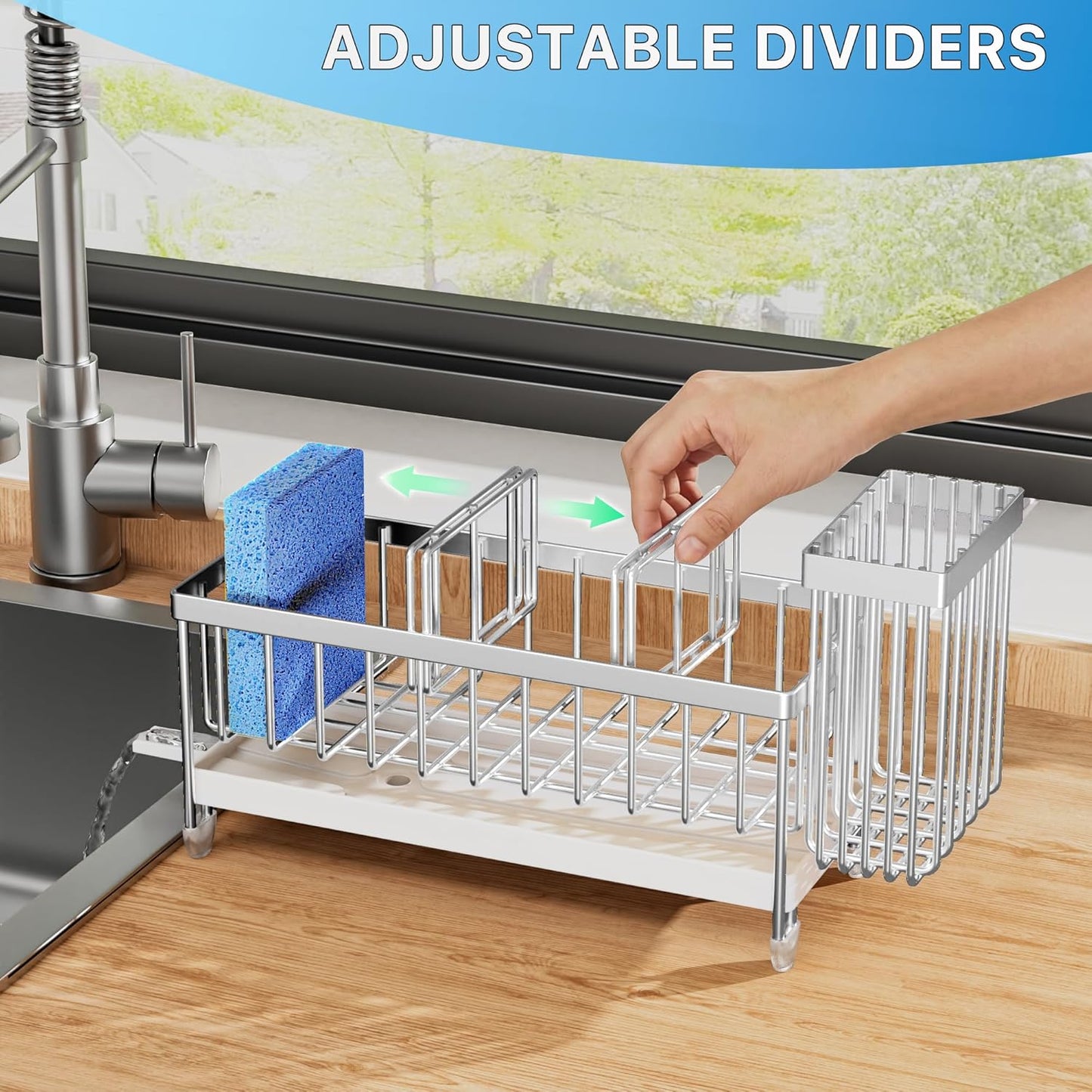 Sponge Holder for Kitchen Sink, Sink Caddy Organizer with High Brush Holder