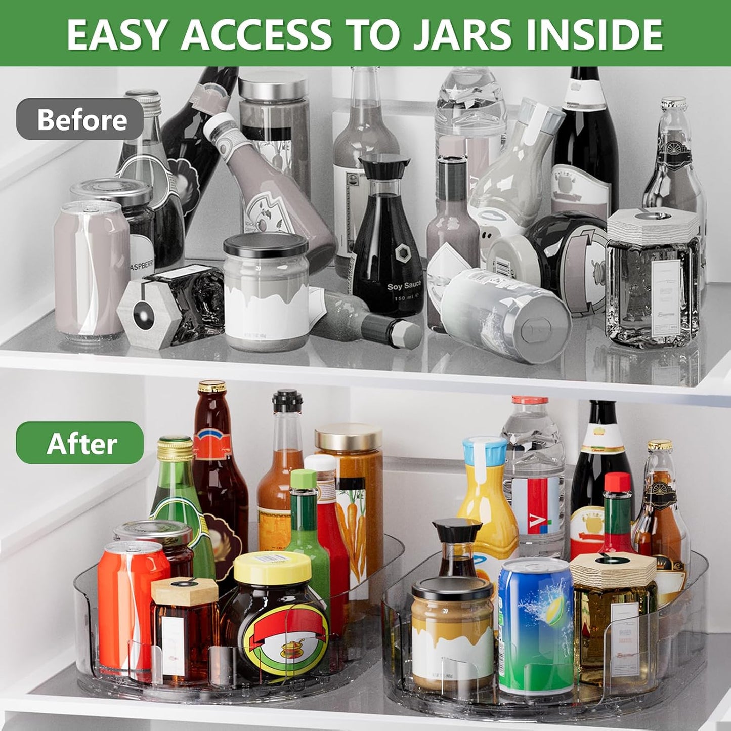 Lazy Susan Organizer for Refrigerator, 13.5'' x 8.5'' Clear Rectangular Turntable Fridge Organizer for Condiments in Refrigerator, Cabinet, Pantry, or Kitchen Countertop (1 Pack)