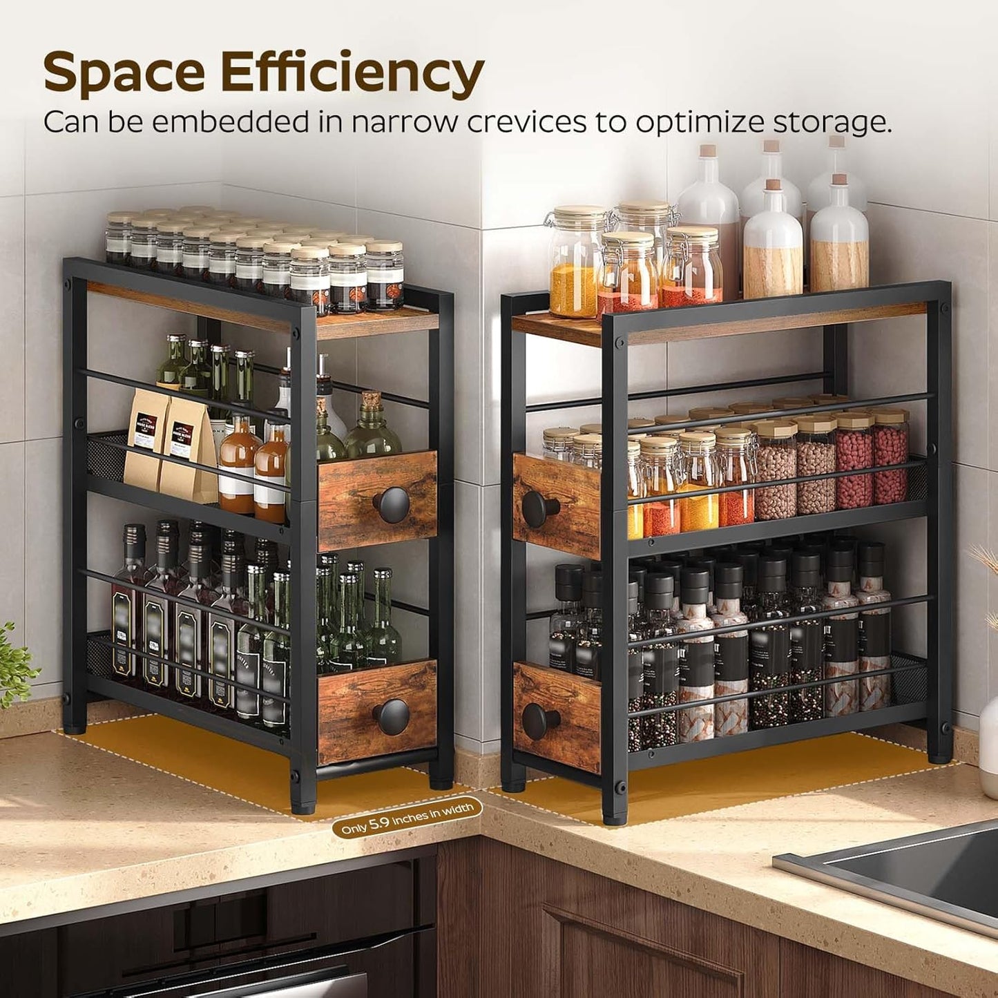 Spice Rack, 3-Tier Pull Out Spice Rack Organizer for Countertop