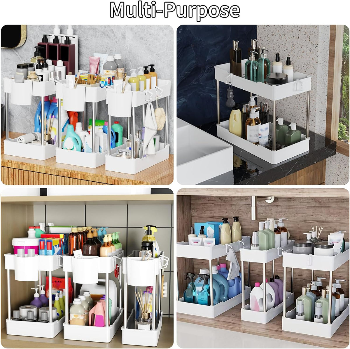 3 Pack Under Sink Organizer Bathroom and Storage Cabinet (Wh
