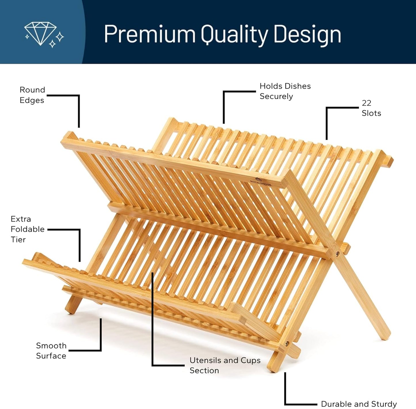 Premium Natural Bamboo Dish Rack, Collapsible Dish Drainer
