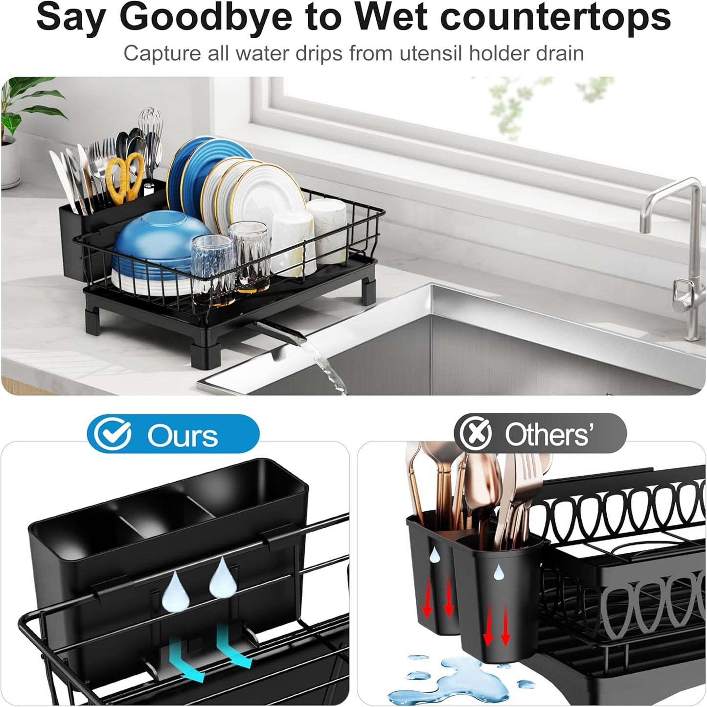 Small Dish Drying Rack for Kitchen Counter with Drainboard - Compact Dish Drainer for RV