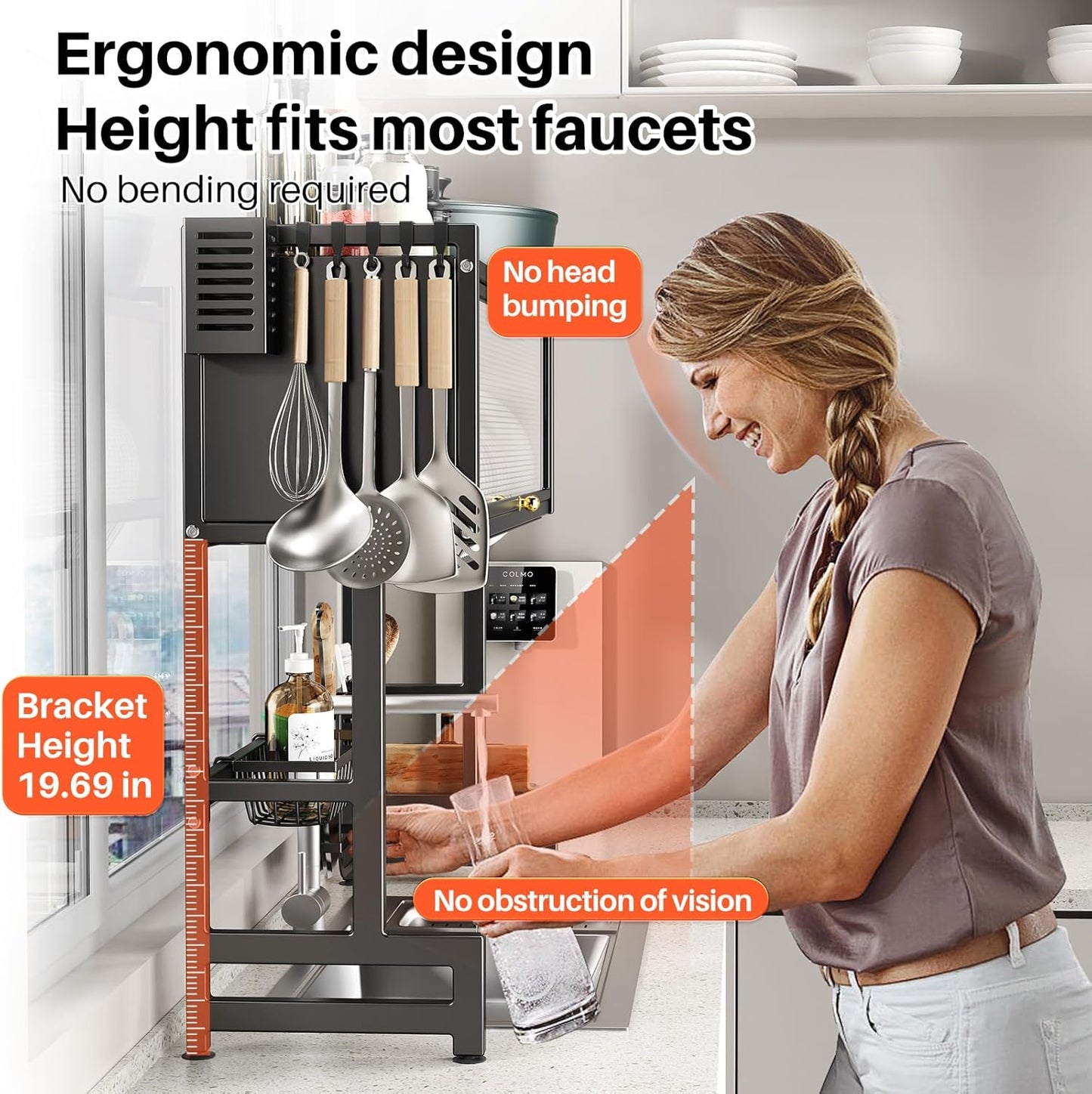 Over The Sink Dish Drainer Drying Rack 3 Tiers with Cover