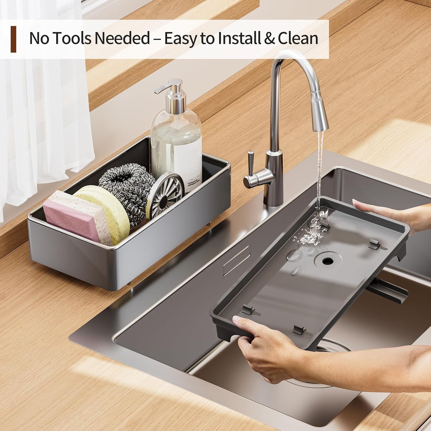 Sponge Holder for Kitchen Sink – Rustproof Stainless Steel, 360° Rotating Drain Pipe