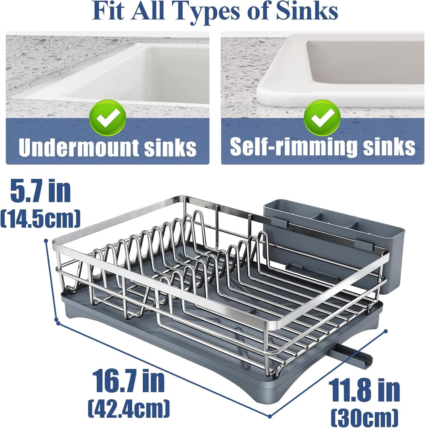 Dish Drying Rack for Kitchen Counter - Stainless Steel Dish Rack with Drainboard
