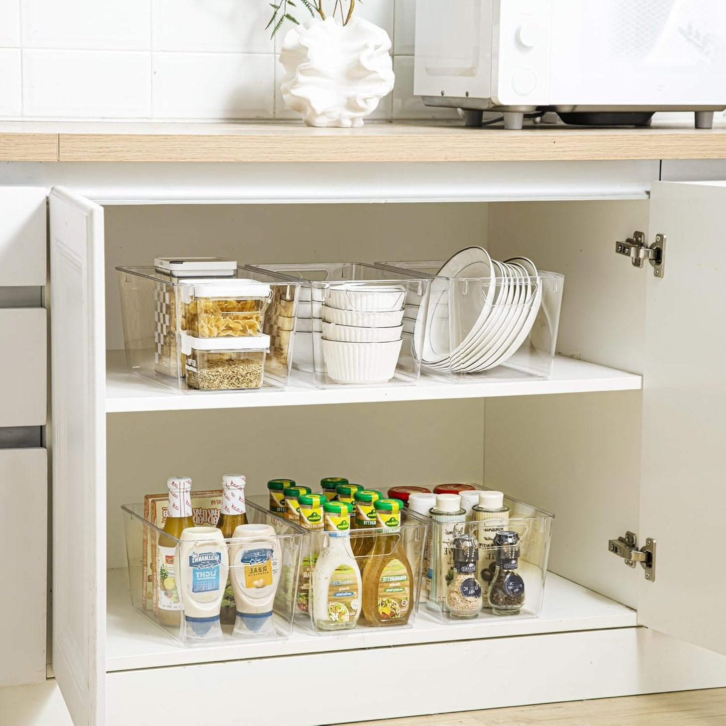 Clear Plastic Storage Bins,Large 12 Pack Pantry Organizer with Handle,BPA Free Plastic Storage Containers for Fridge,Closet,Bathroom,Under Sink and Kitchen Organization