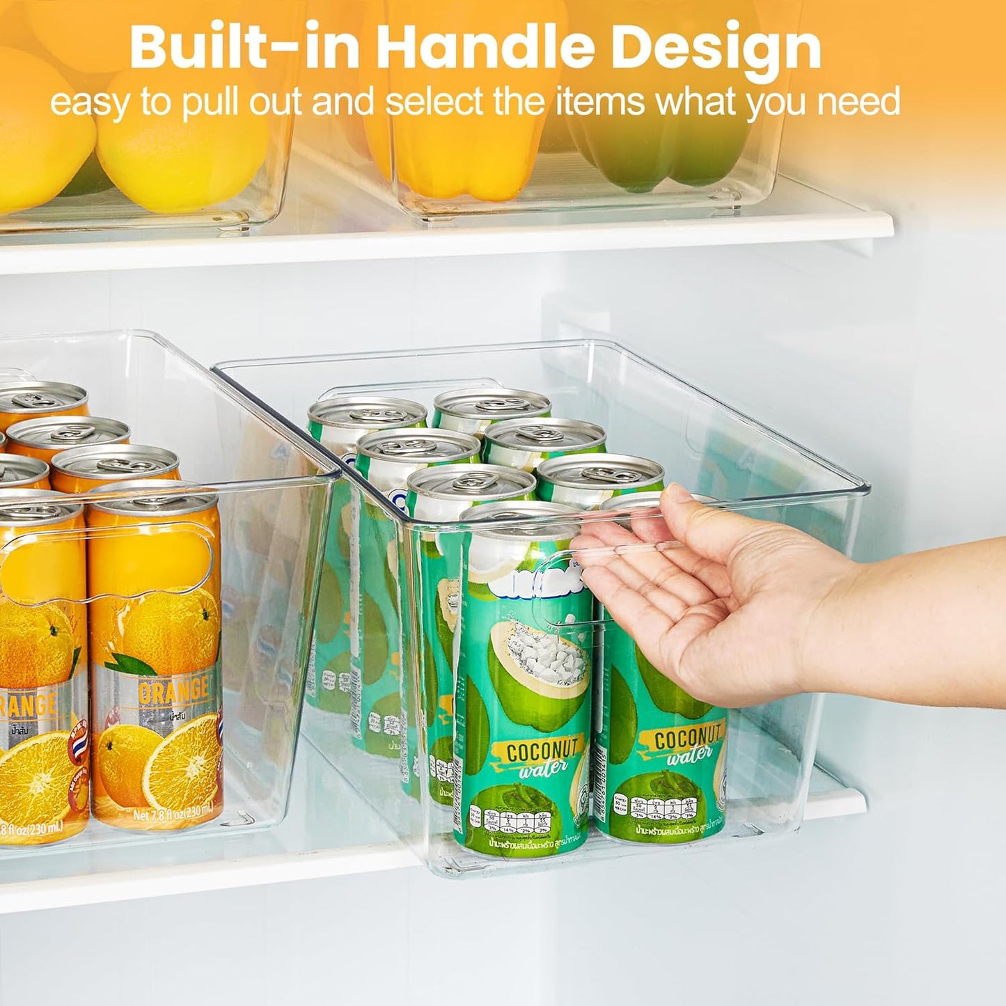 12 Pack Clear Pantry Organizer Bins, Plastic Containers with Handle for Kitchen,Freezer,Cabinet,Closet,Bathroom Under Sink Storage
