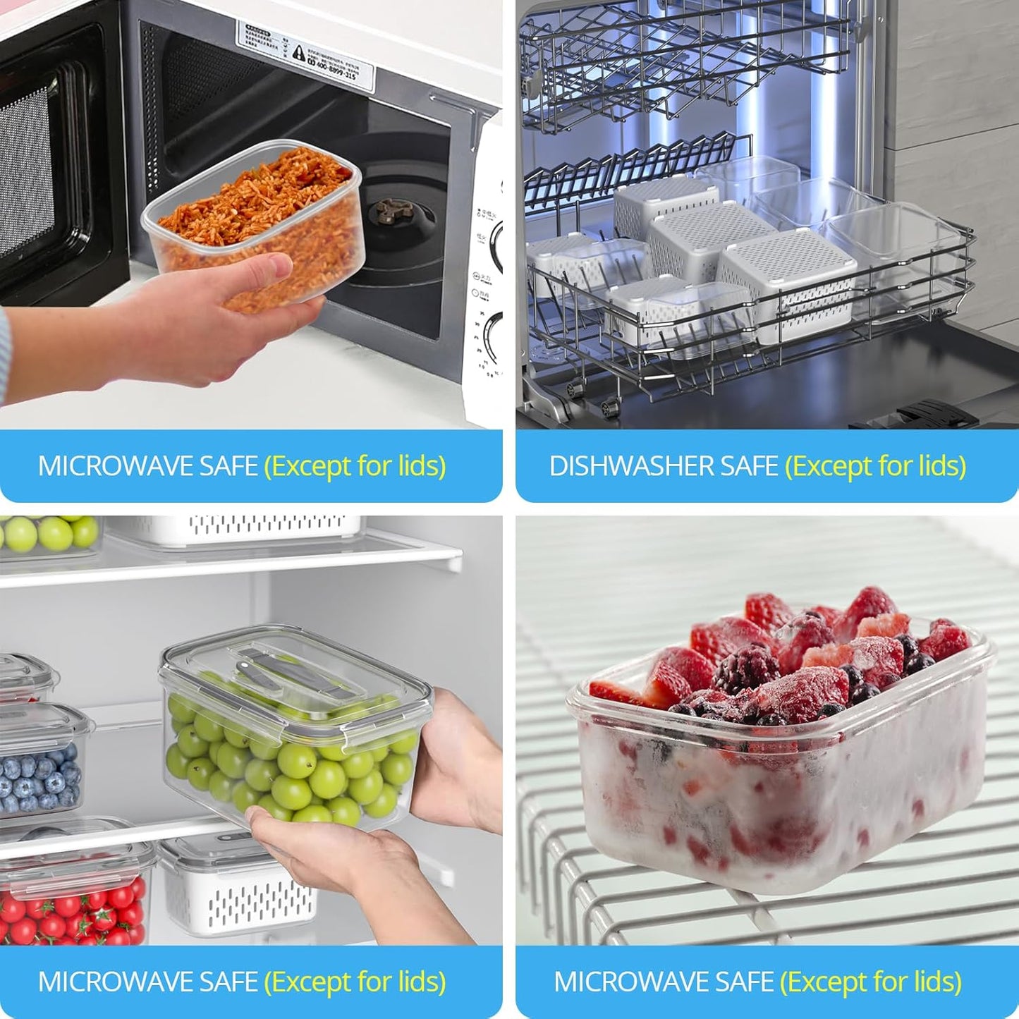 5 Pack Fruit Storage Containers for Fridge - Clear Berry Containers with Colander