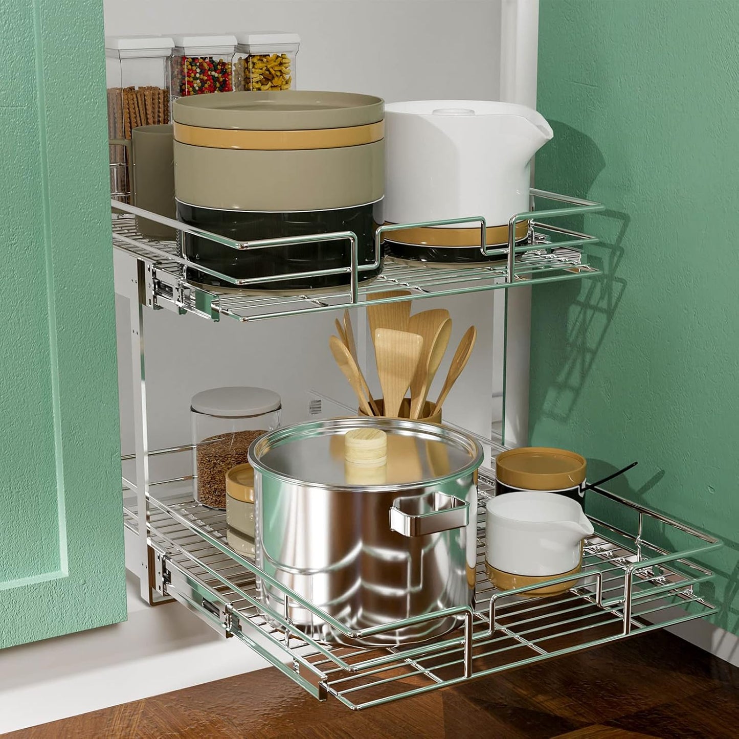 2 Tier Individual Pull Out Cabinet Organizer 11" W x 18" D