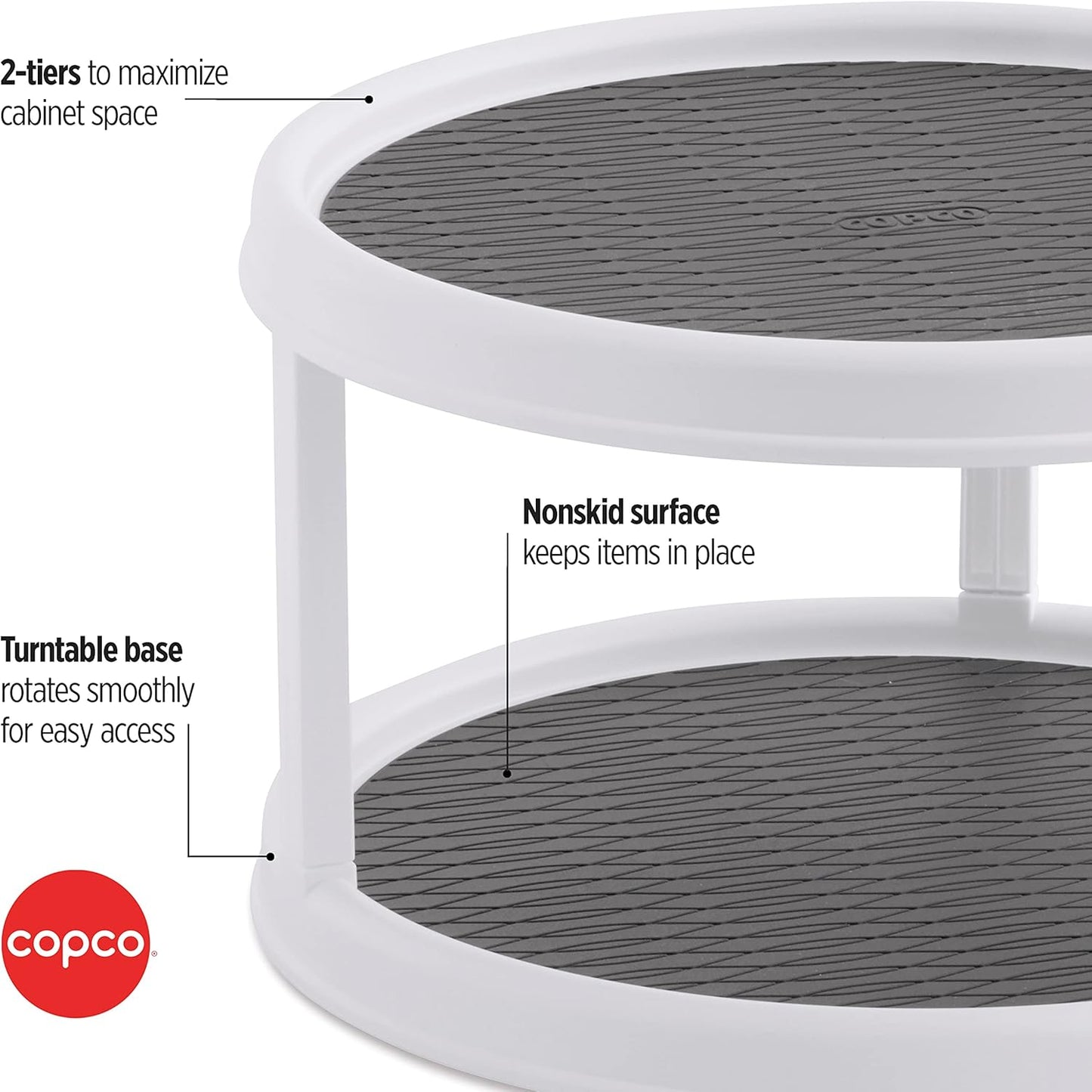 Non-Skid Turntable, 2-Tier, 12-Inch, Durable & Easy Clean, White/Gray