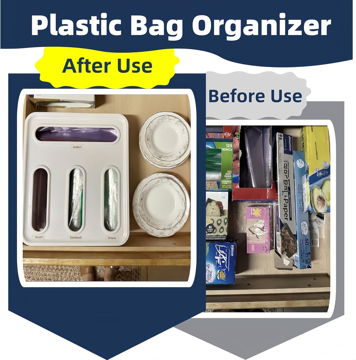 4-in-1 Food Storage Bag Organizer, Kitchen Drawer Plastic Bag Organizer
