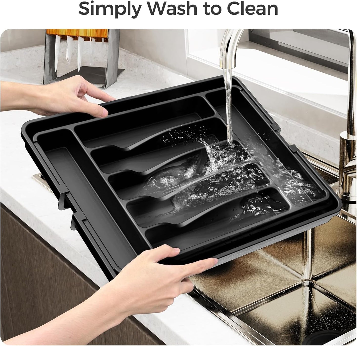 Extra Large Expandable Silverware Organizer, BPA-Free Food-Safe Cutlery Flatware Organizer