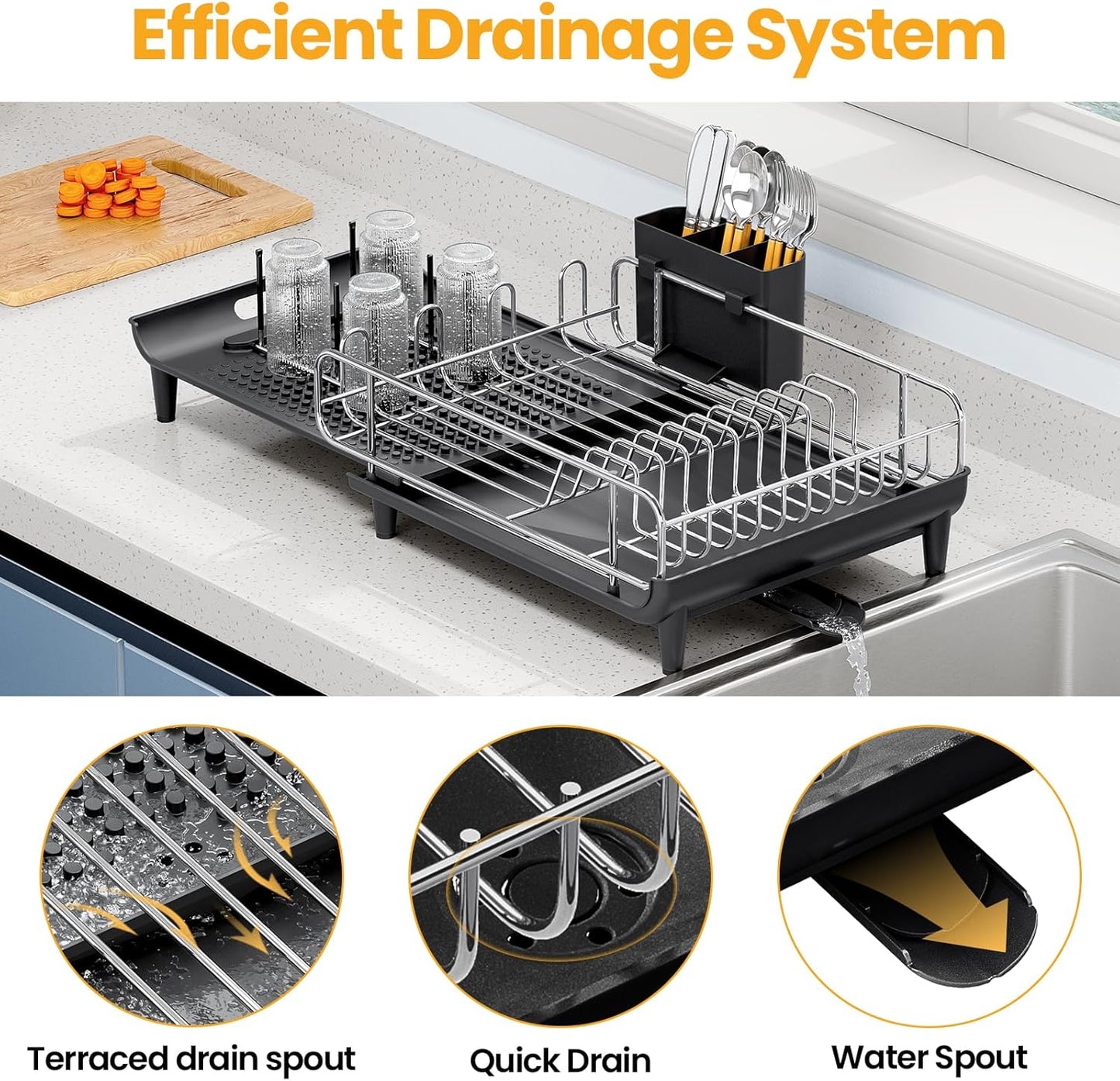 Expandable Dish Rack, Dish Drying Rack for Kitchen Counter, Foldable Dish Dryer Rack