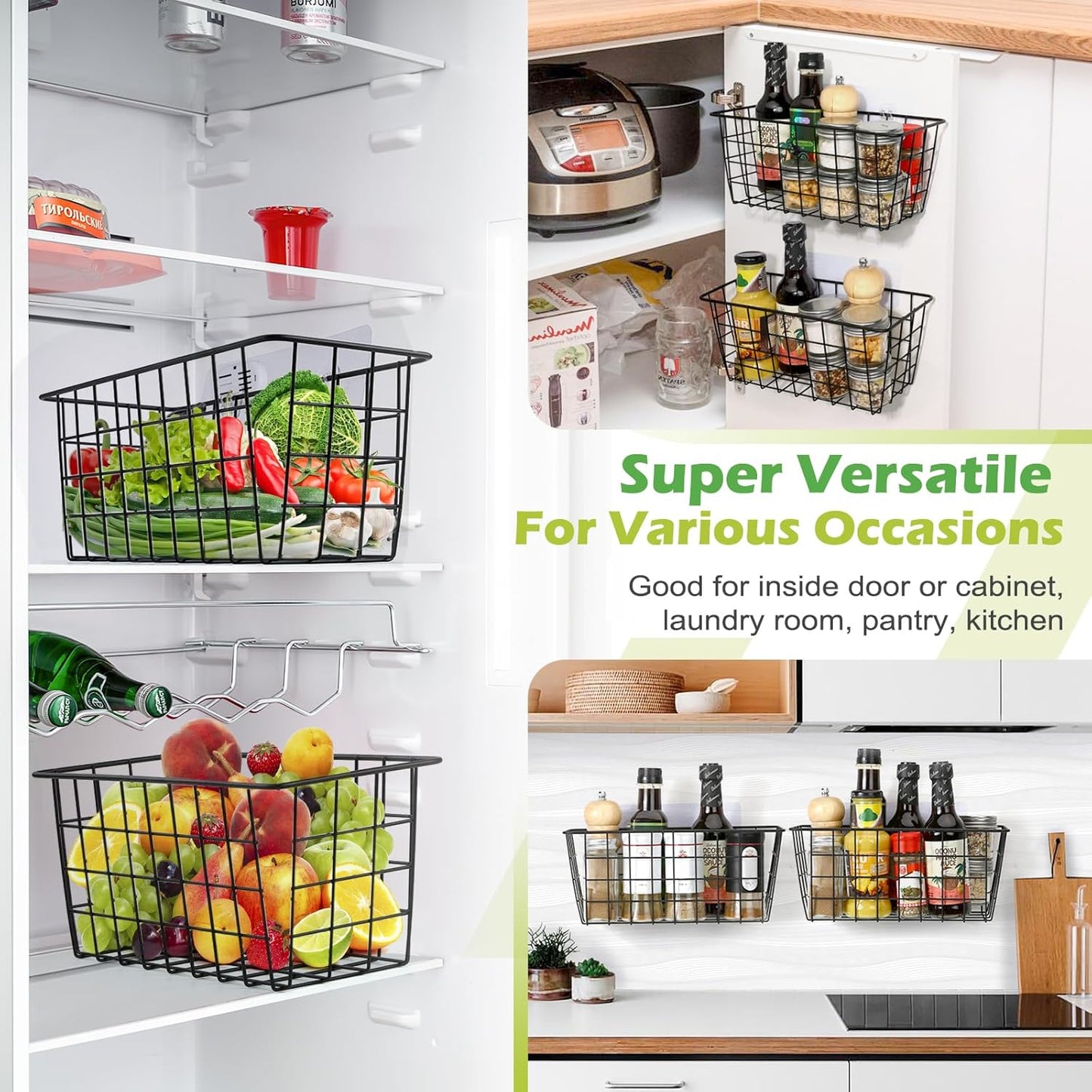2 Pack Hanging Kitchen Baskets, Adhesive Wire Wall Storage Basket
