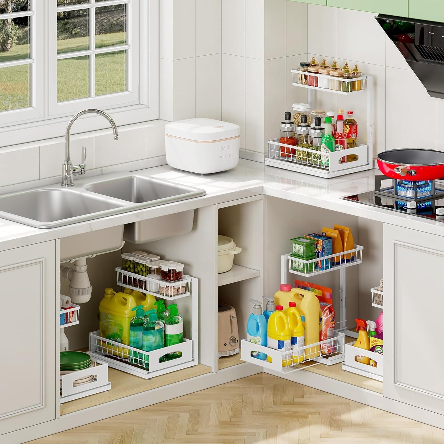 Under Sink Organizer, 2 Pack Cabinet Organizer for Kitchen