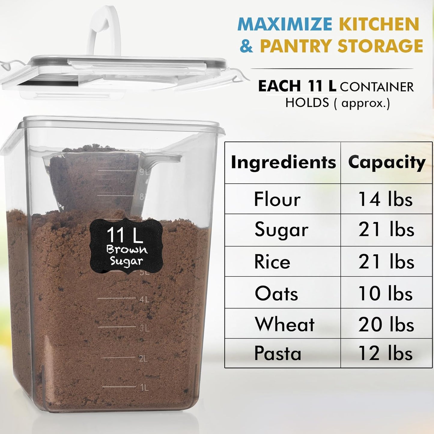 2 PC (11L | 372 oz) Flour Sugar Storage Containers with Easy Carry Handle