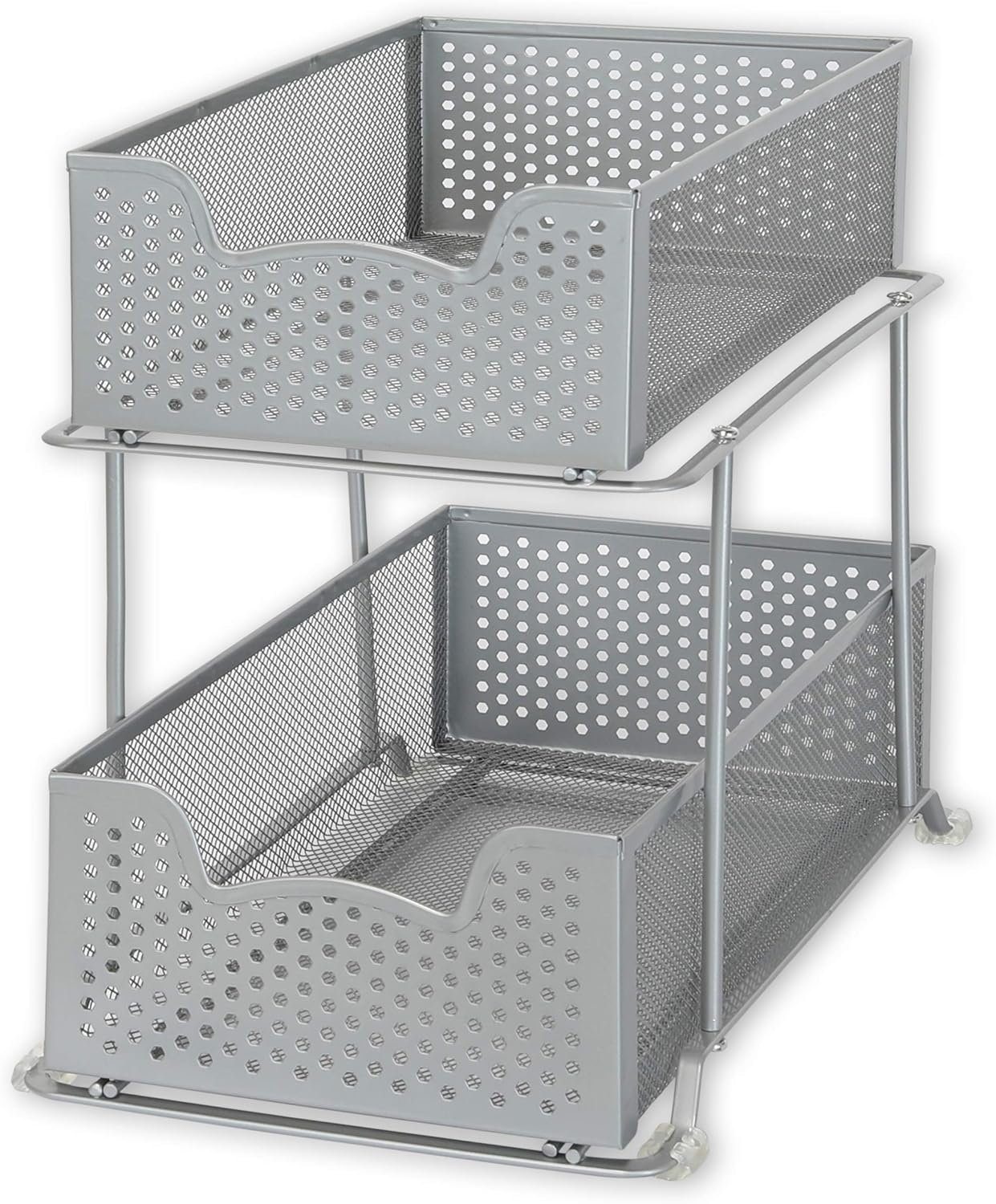 2 Tier Sliding Cabinet Basket Organizer Drawer, Silver