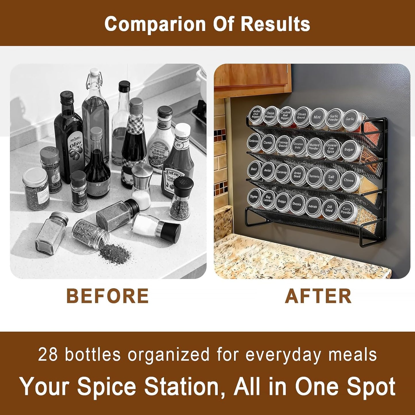 Magnetic Spice Rack Organizer for Refrigerator with 28 Spice Jars, 386 Spice Labels, 4 Hook