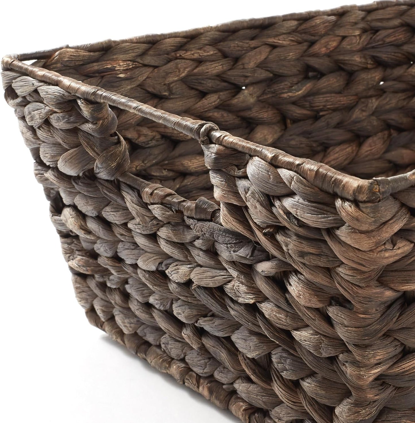 Set of 2 Water Hyacinth Pantry Baskets with Handles, Chalkboard Labels, and Marker - Espresso