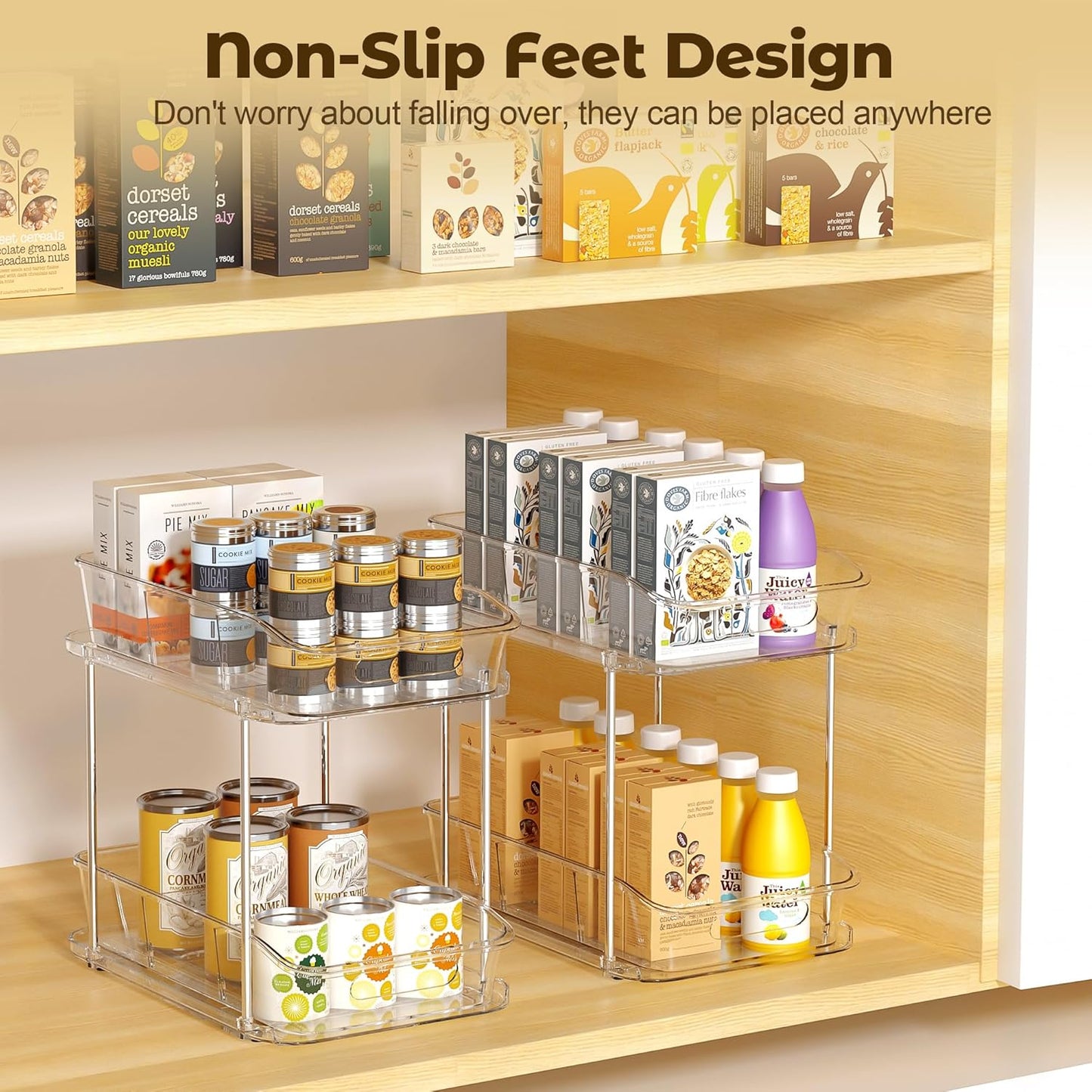 2 Tier Pull-Out Organizer for Bathroom Kitchen, Under Sink Storage with Dividers