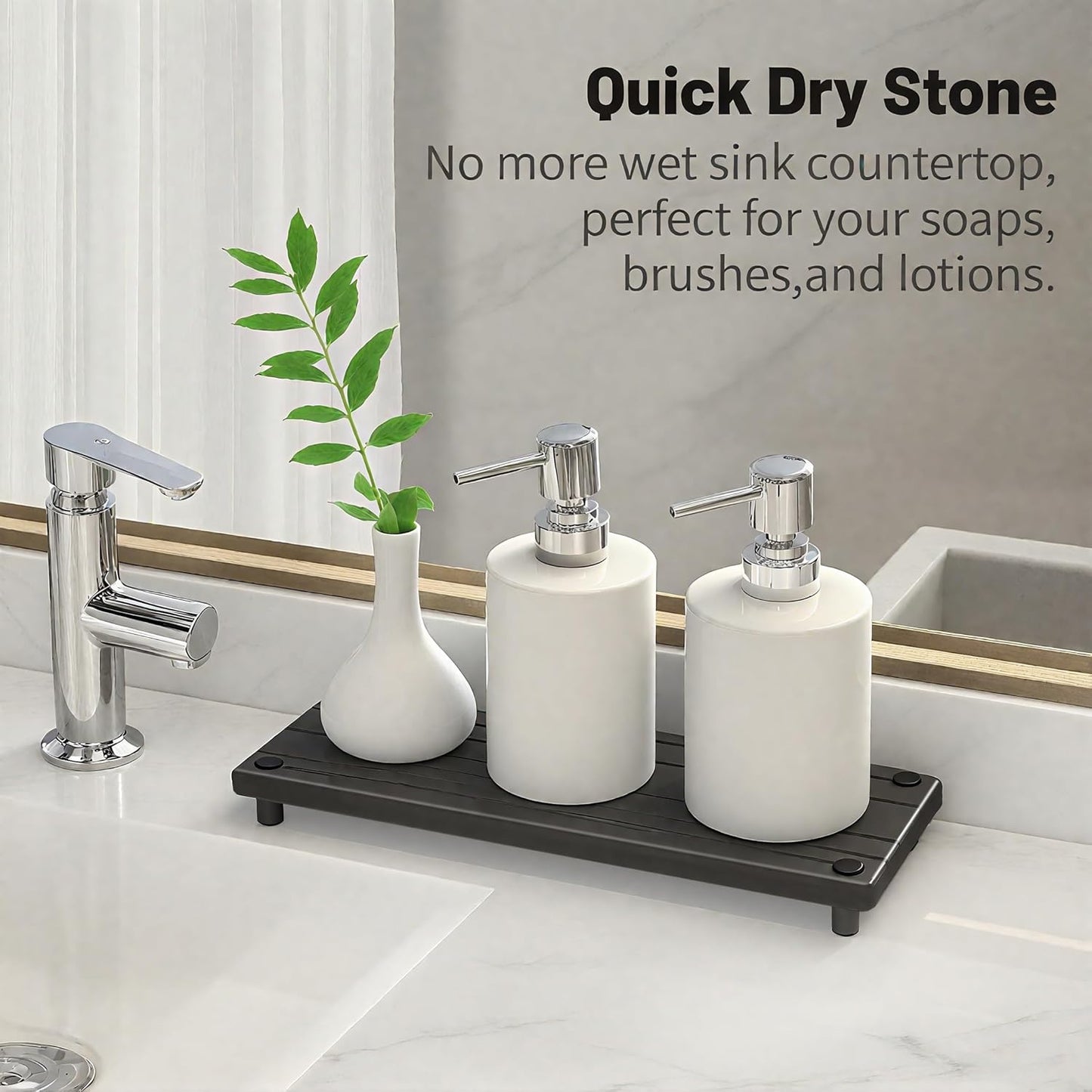 Quick Dry Sink Caddy Kitchen Sink Organizer, Water Absorbing Stone Tray for Sink
