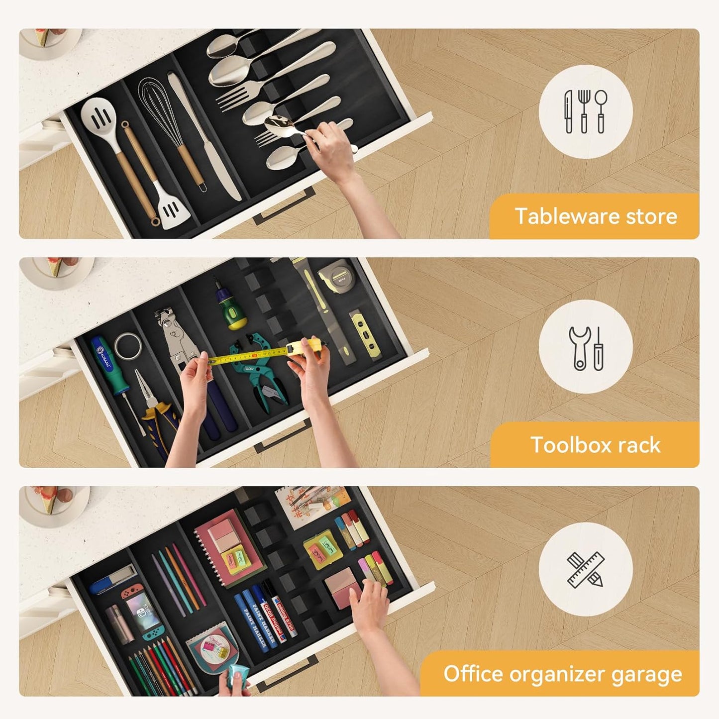 Pure Bamboo Silverware Drawer Organizer: 16.5 Inch Large Silverware Utensil Tray Holder