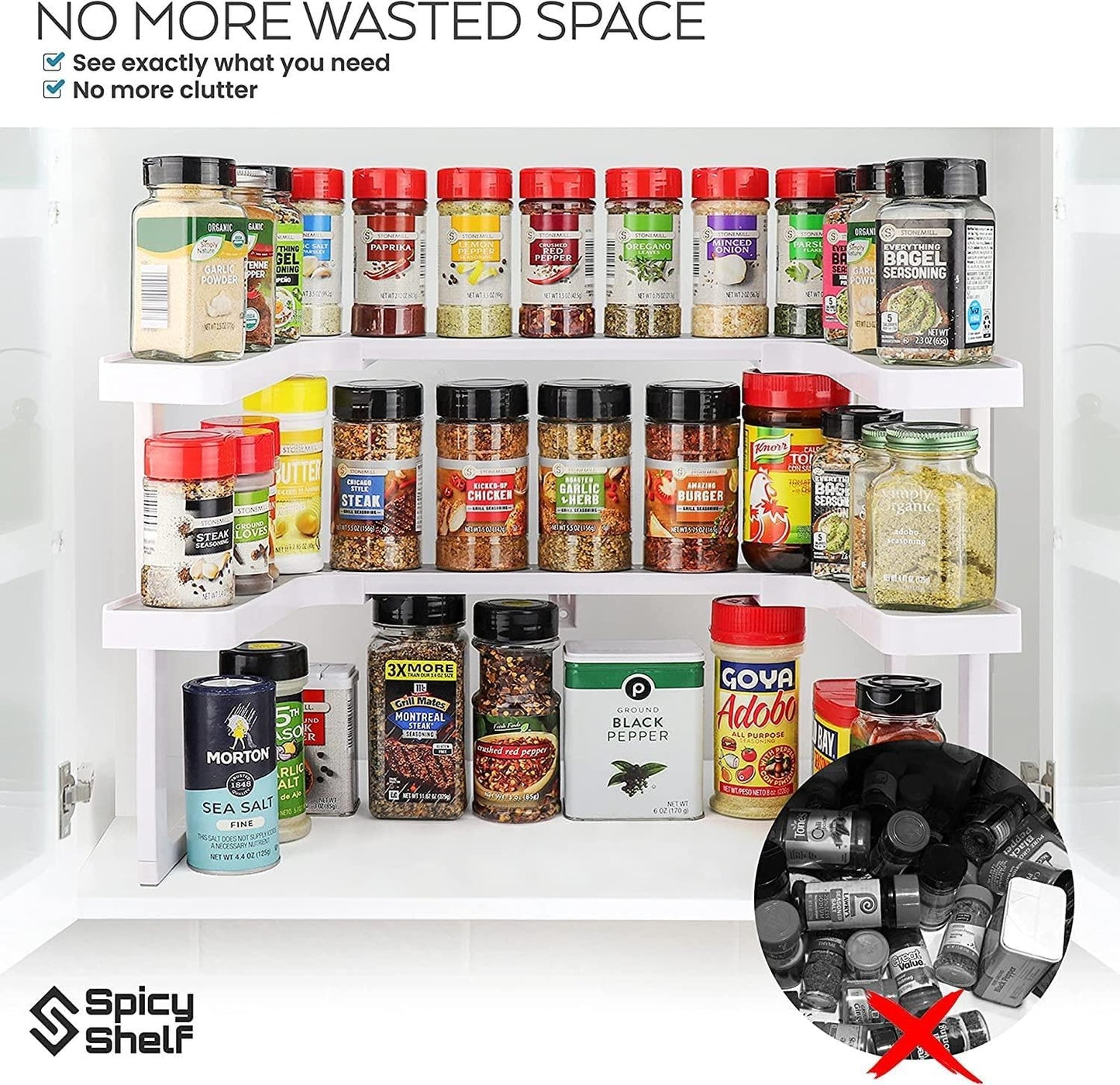 Deluxe - Expandable Spice Rack and Stackable Cabinet & Pantry Organizer (1 Set of 2 Shelves)