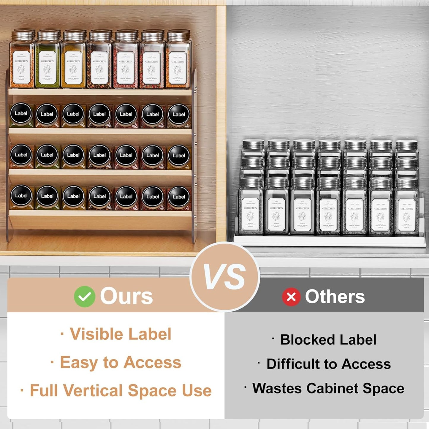 Clear Spice Rack Organizer for Cabinet, 4 Tiered Vertical Spice Shelf